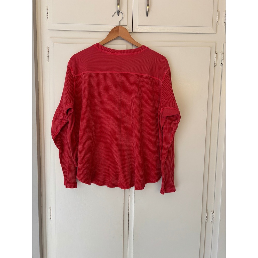 Free People FP One Rich Red Waffle Knit Thermal Mixed Media Top Long Sleeve XL - Picture 5 of 11